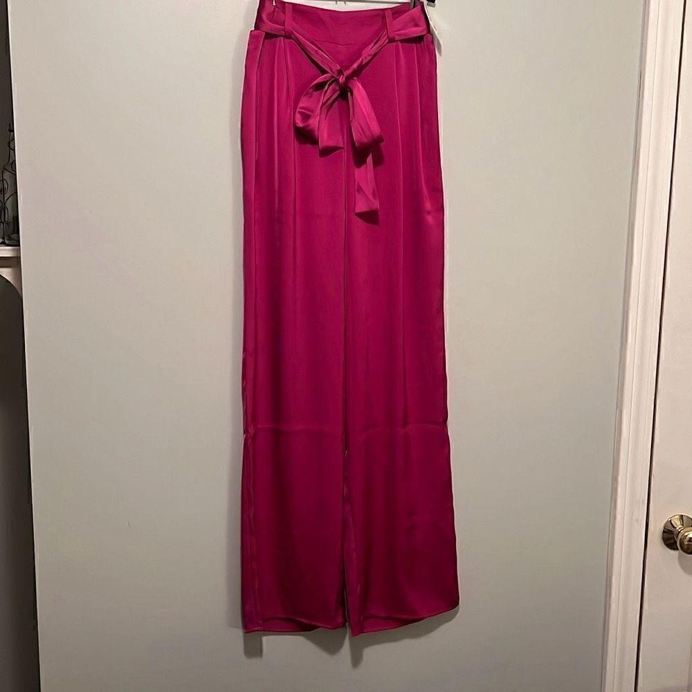 Women's Pink Elastic Waist Belted Pleated Wide Leg Pants NWT